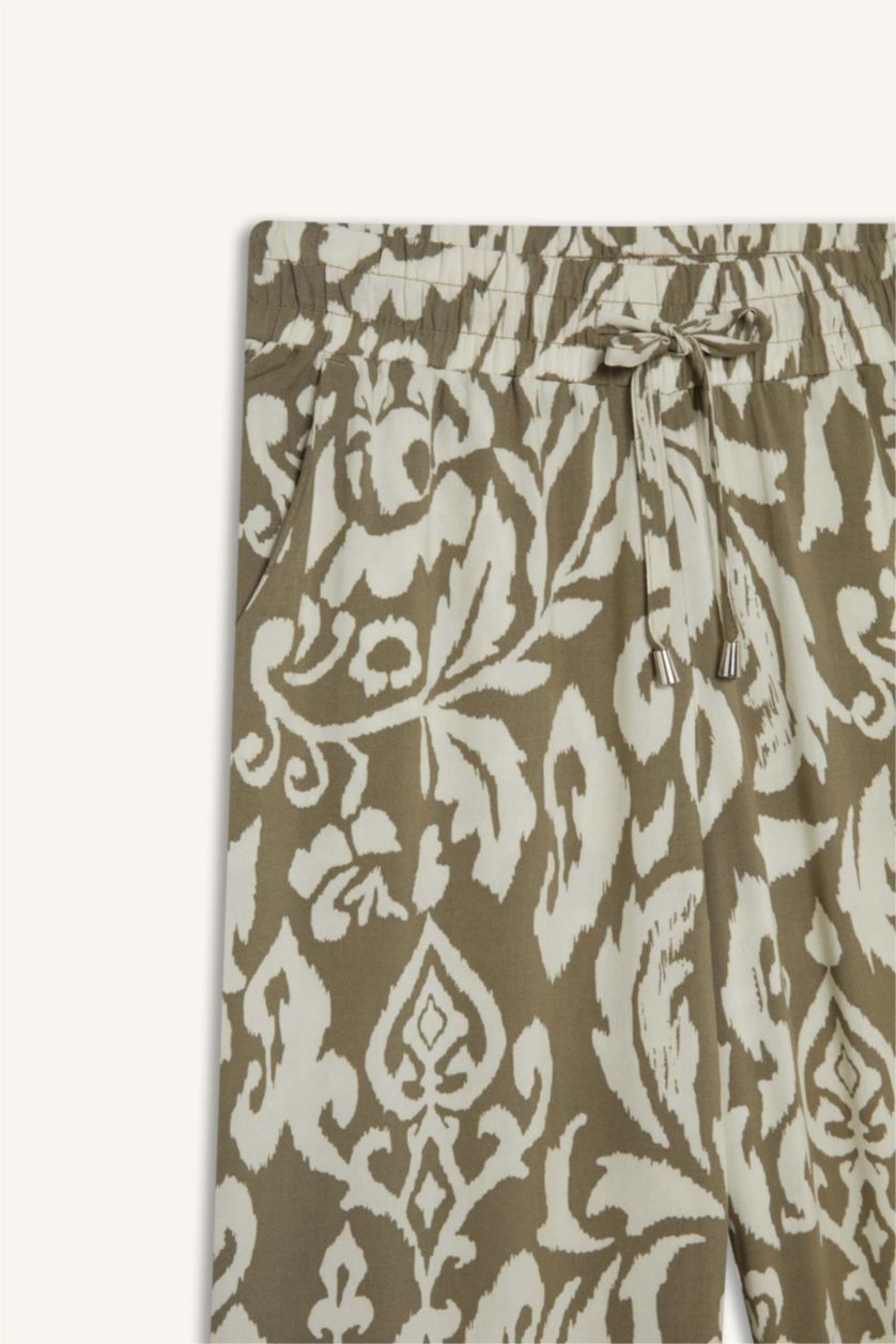 Woman Khaki Wide Leg Wide Leg Viscose Trousers