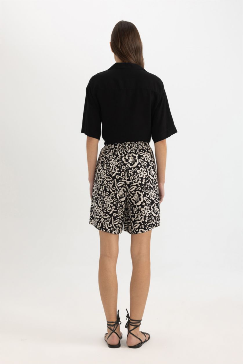 حريمي أسود شورت قصة مريحة بخصر عالي برجل واسع