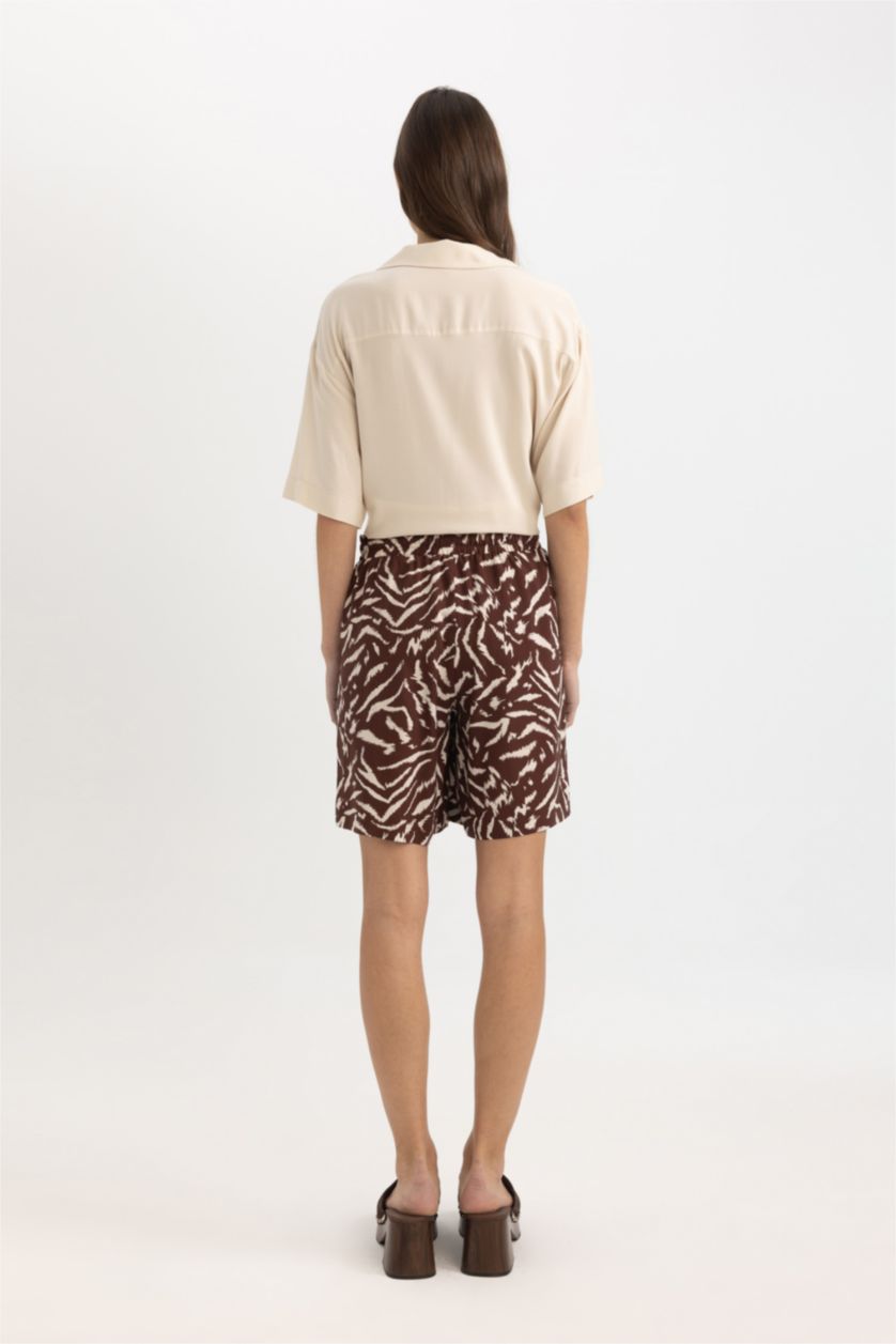 حريمي بني شورت قصة مريحة بخصر عالي برجل واسع