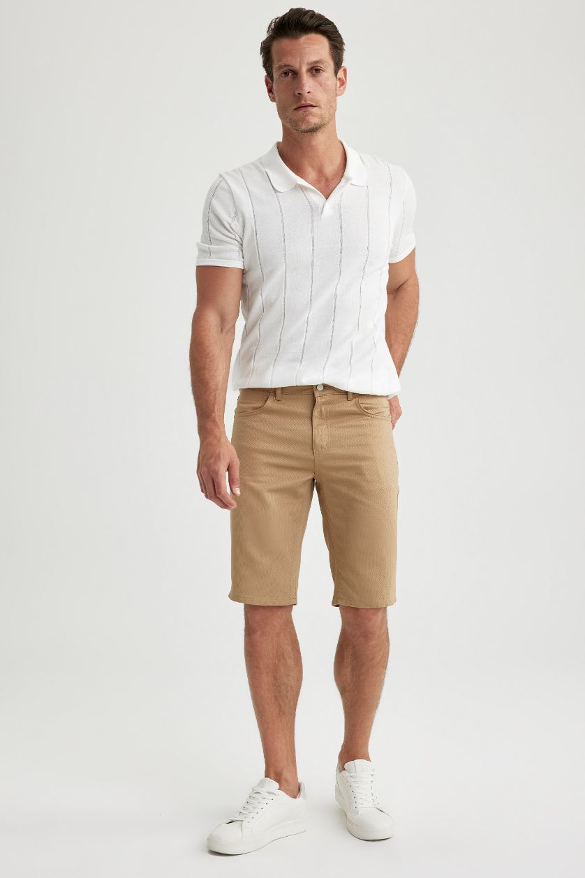 Мужчины Темно-песочный Бермуды приталенного кроя