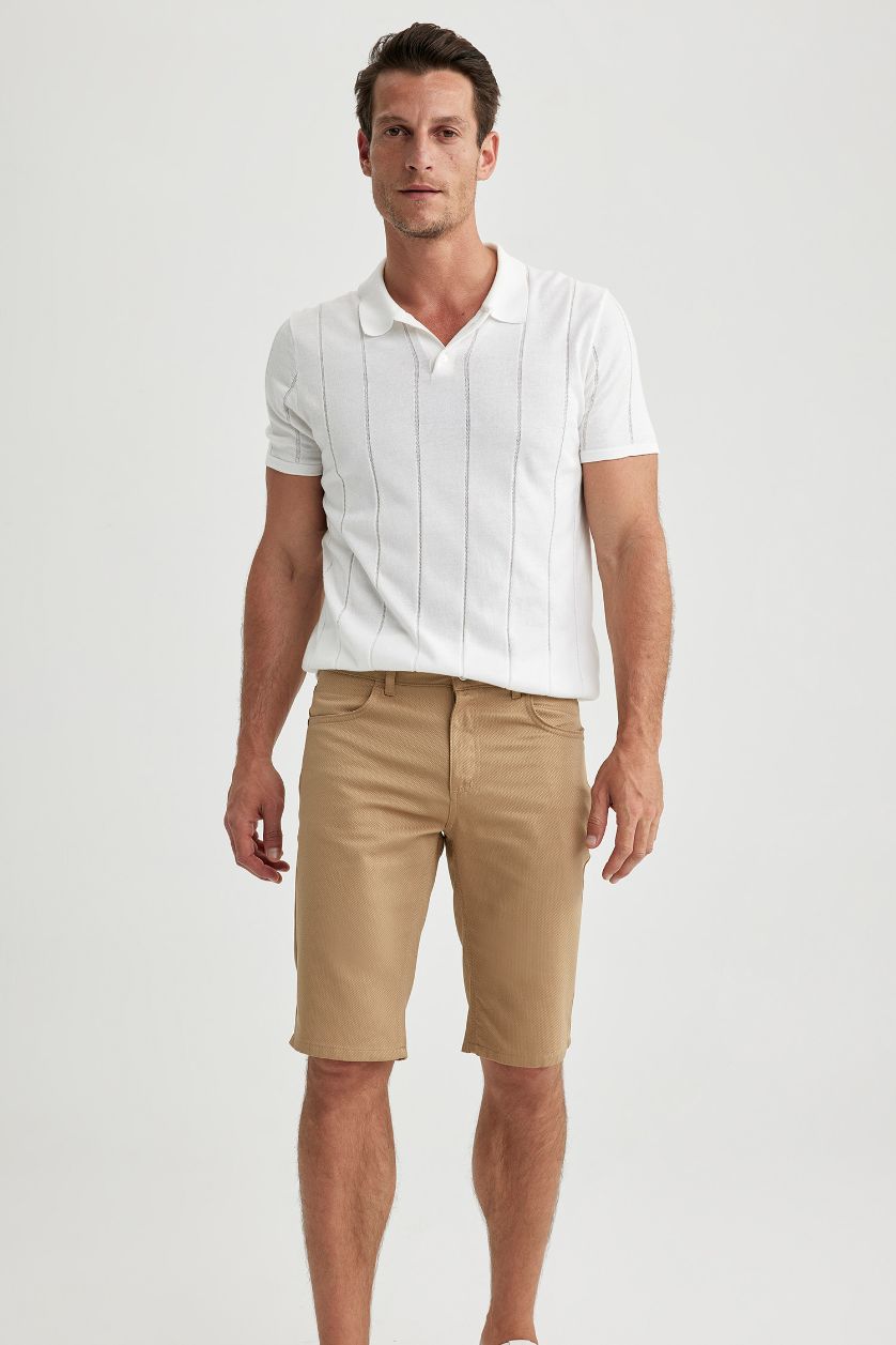 Мужчины Темно-песочный Бермуды приталенного кроя