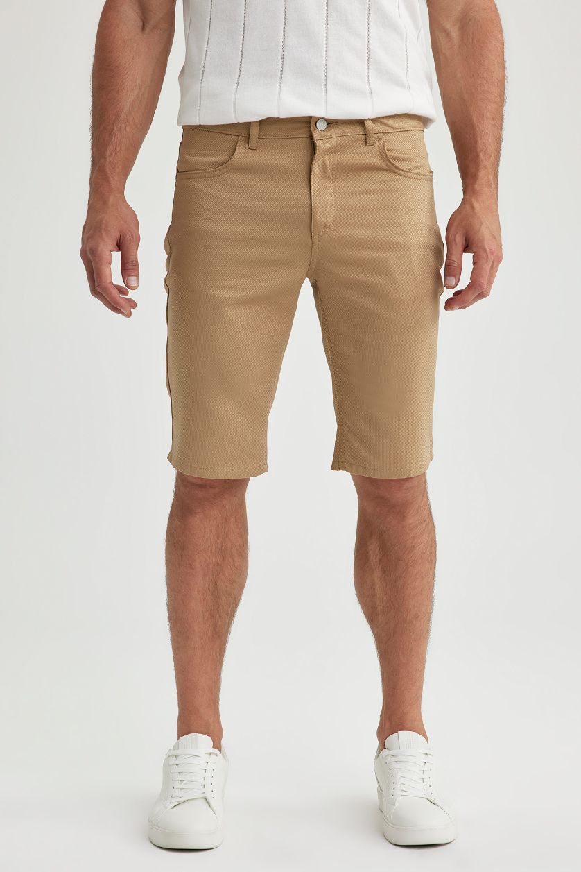 Мужчины Темно-песочный Бермуды приталенного кроя