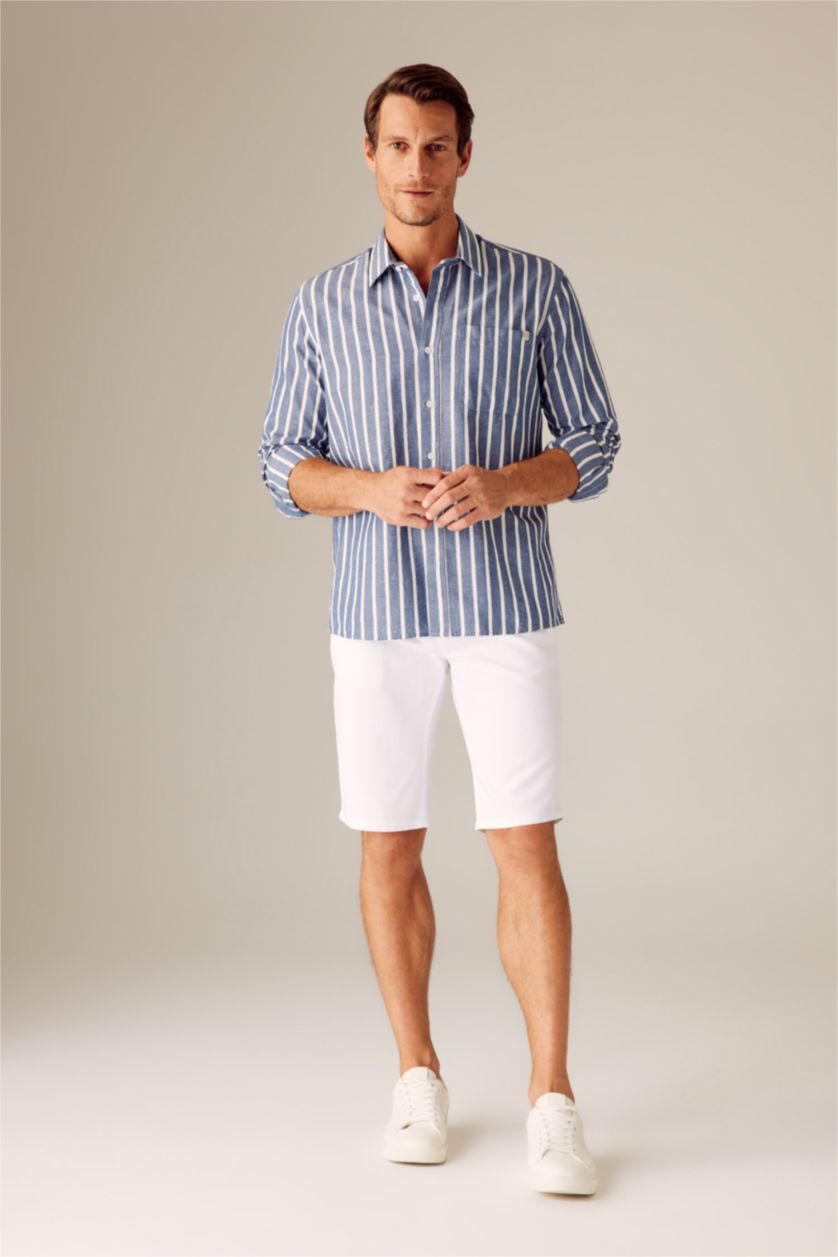 MAN White Slim Fit Cotton Bermuda