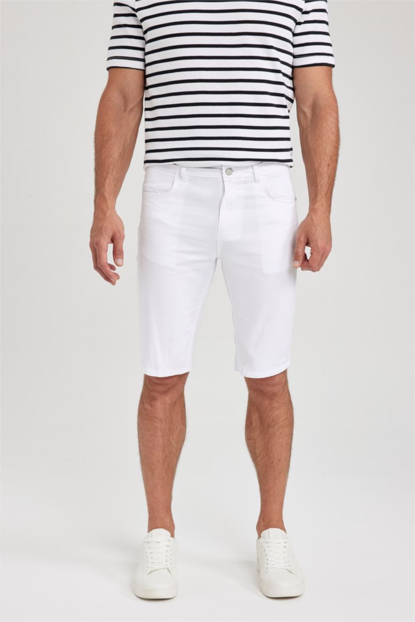 MAN White Slim Fit Cotton Bermuda