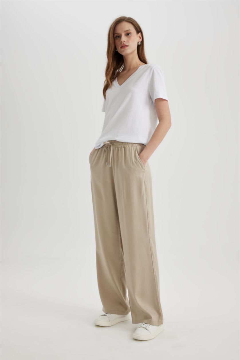 WOMAN Stone Florida Pocket High Waist Wide Leg Viscose Trousers