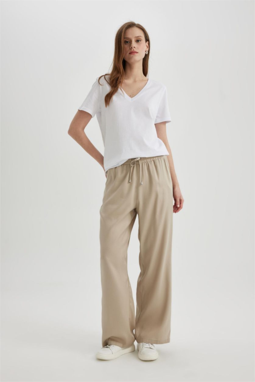 WOMAN Stone Florida Pocket High Waist Wide Leg Viscose Trousers