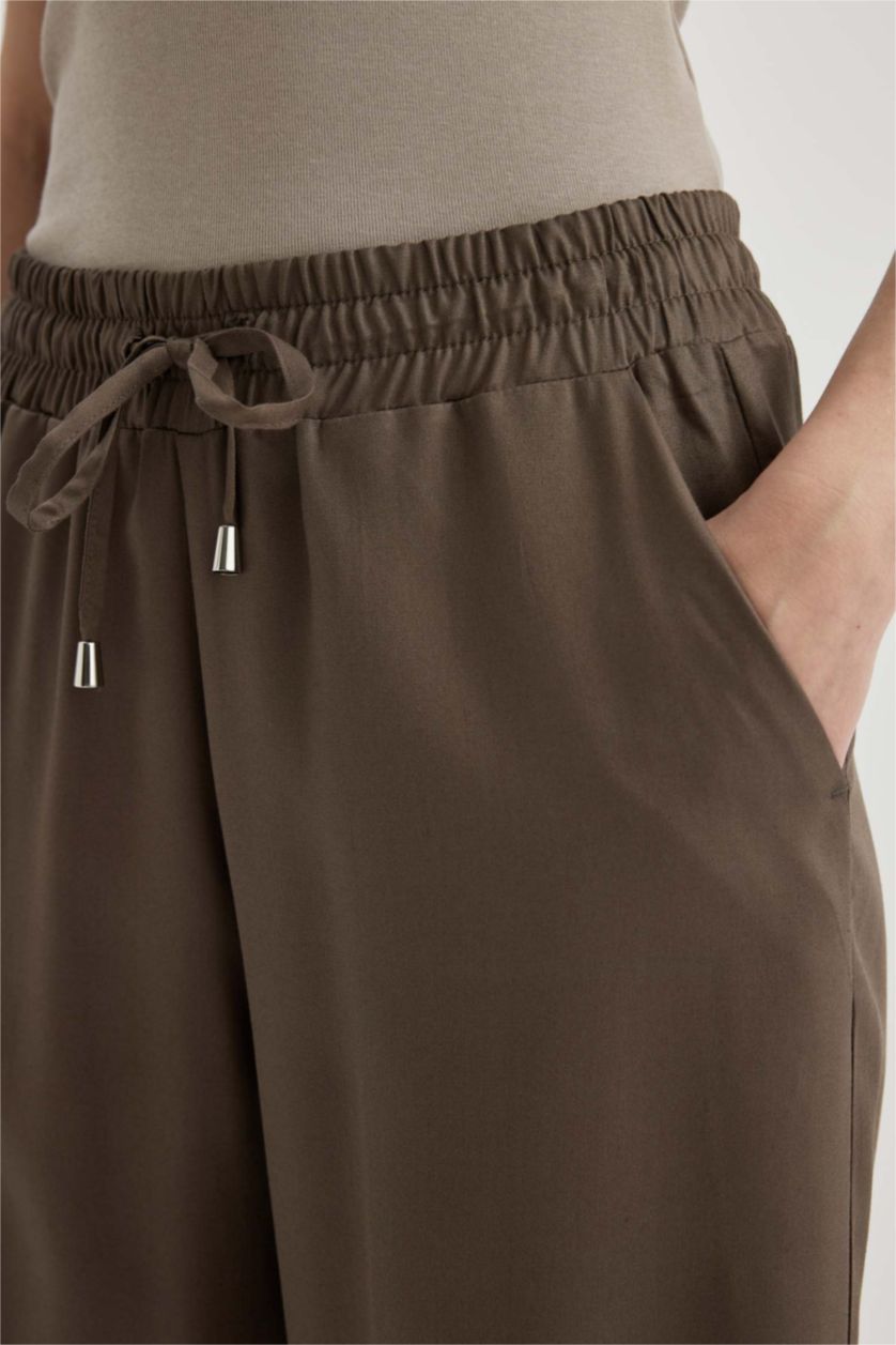 FEMME Marron Pantalon Large Viscose Taille Haute à Poches Modèle Florida