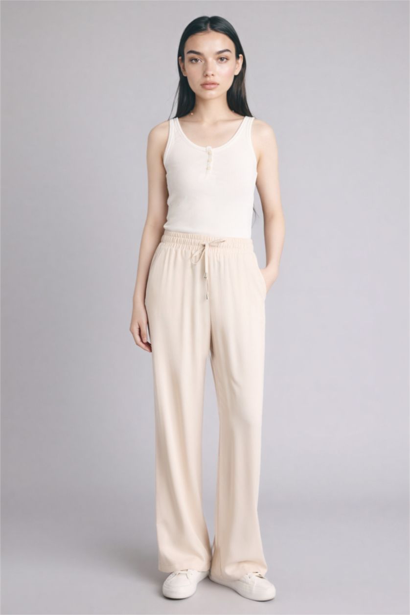 Женщины Бежевый Брюки из вискозы Florida с высокой талией карманами и широкими штанинами