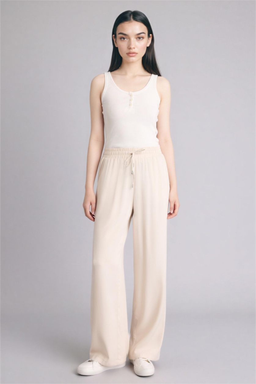 Женщины Бежевый Брюки из вискозы Florida с высокой талией карманами и широкими штанинами