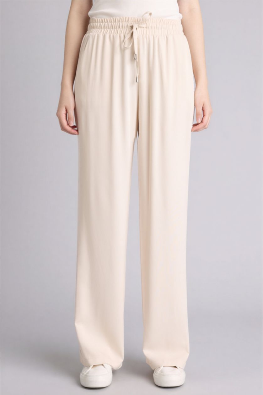 Женщины Бежевый Брюки из вискозы Florida с высокой талией карманами и широкими штанинами