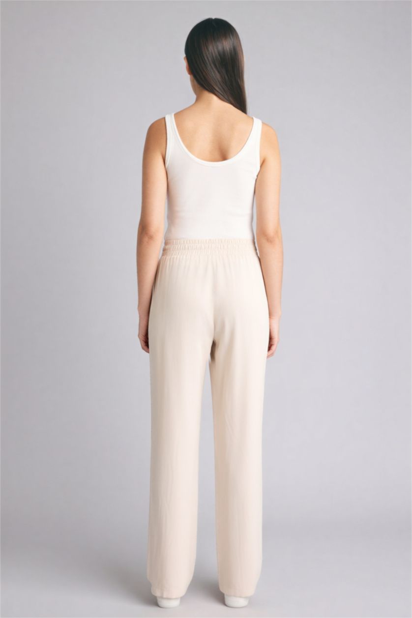 Женщины Бежевый Брюки из вискозы Florida с высокой талией карманами и широкими штанинами