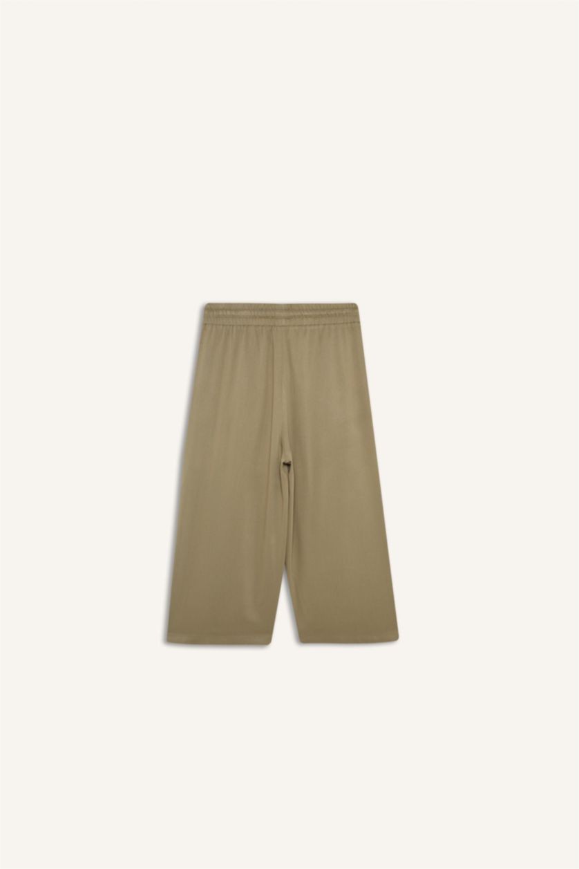 Woman Khaki Viscose High Waist Crop Fit Capri