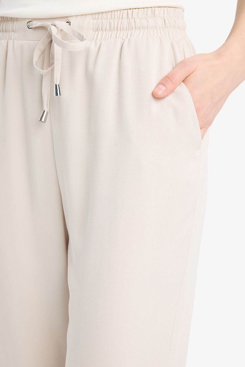 FEMME Beige Clair Pantalon droit taille haute avec poches en tissu Belmando