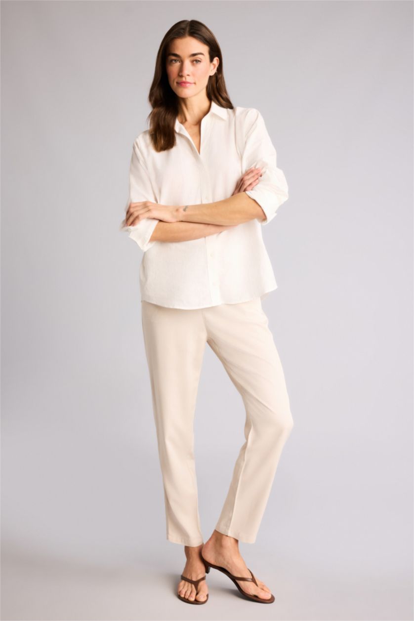 FEMME Écru Pantalon Belmando style harem à taille haute avec poches et jambes droites