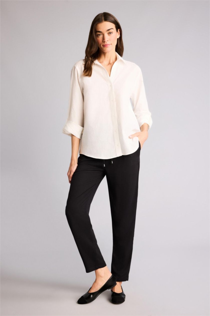 FEMME Noir Pantalon Belmando style harem à taille haute avec poches et jambes droites