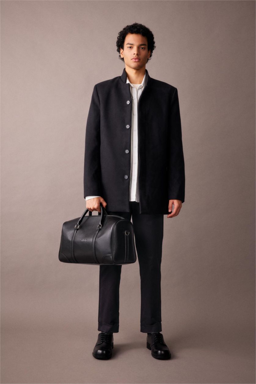 Man Black Slim Fit Lined Cachet Coat