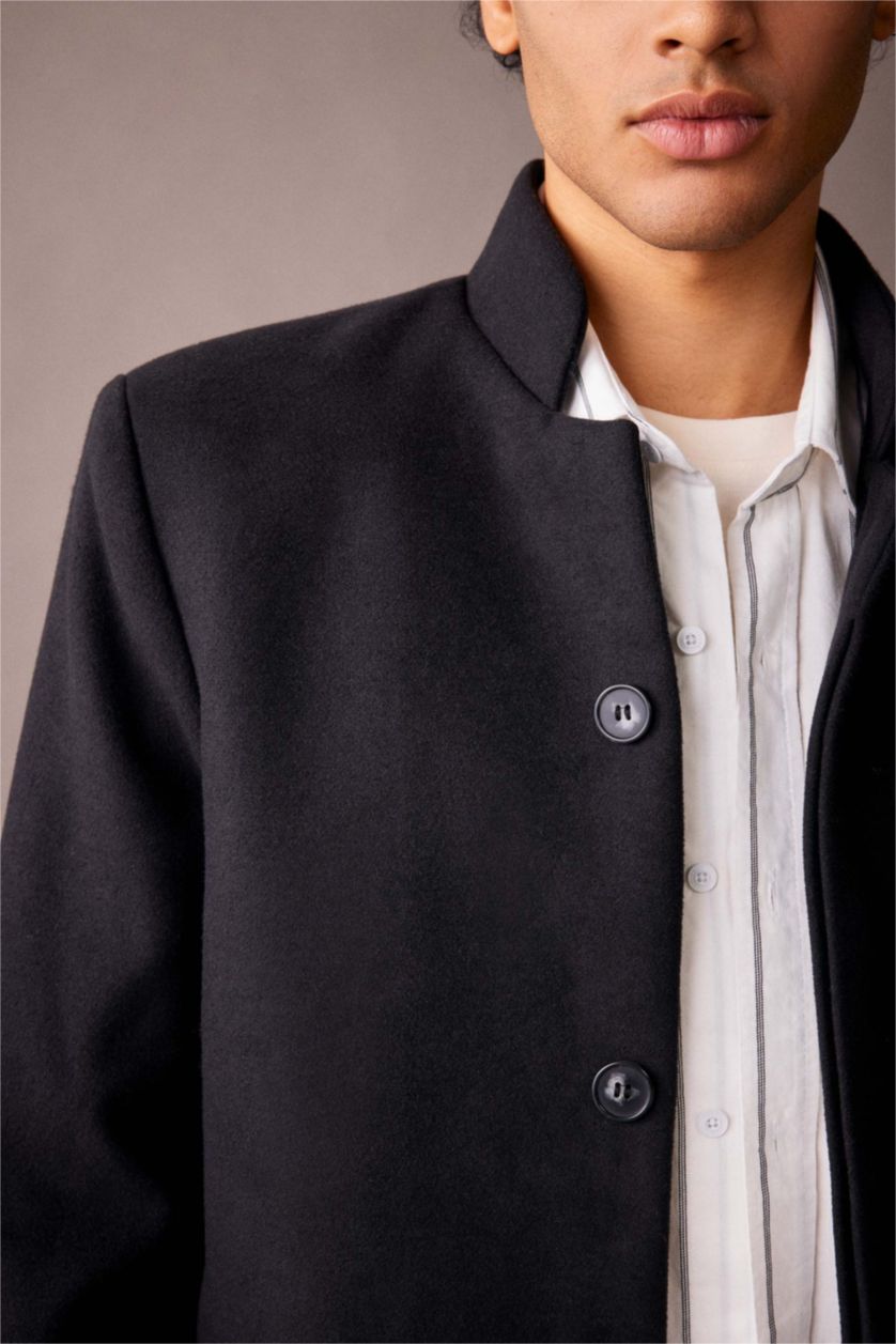 Man Black Slim Fit Lined Cachet Coat