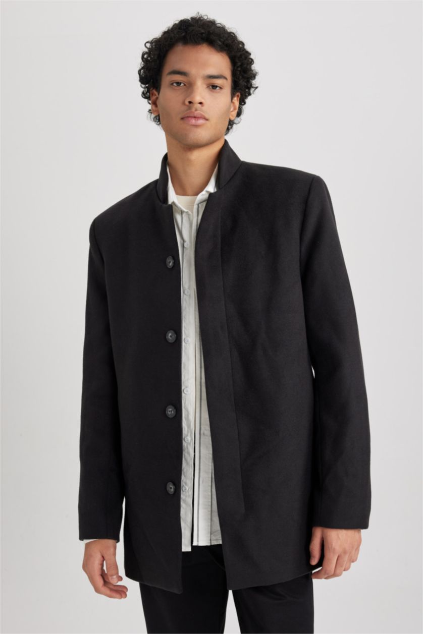 Man Black Slim Fit Lined Cachet Coat