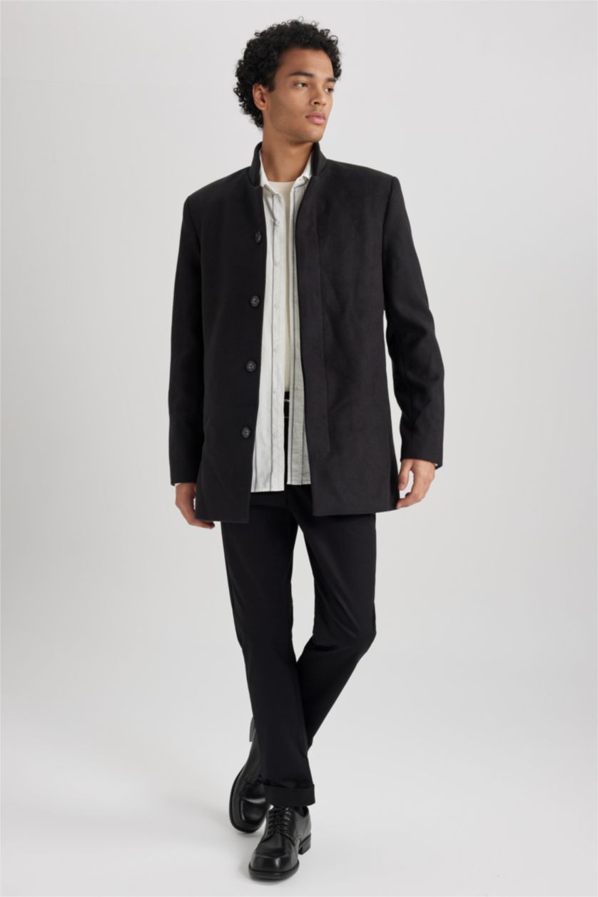 Man Black Slim Fit Lined Cachet Coat