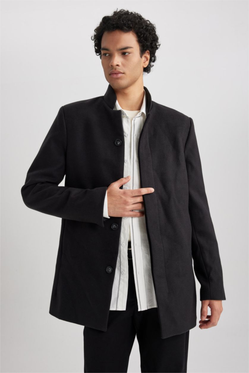 Man Black Slim Fit Lined Cachet Coat