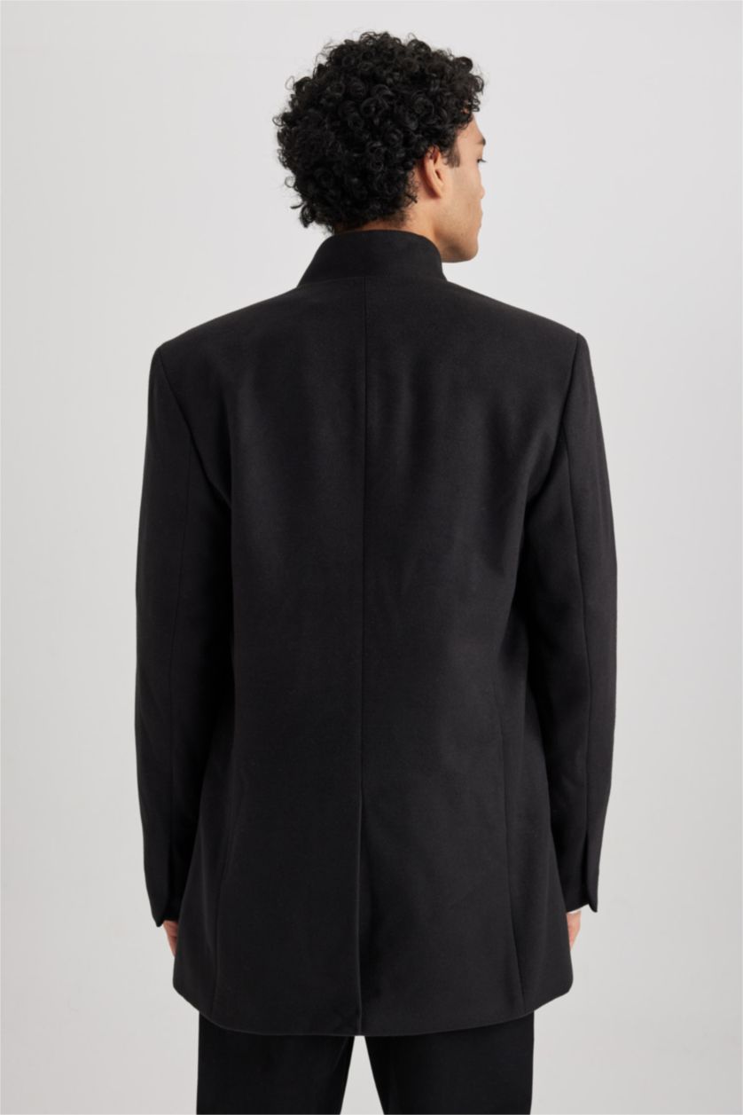 Man Black Slim Fit Lined Cachet Coat