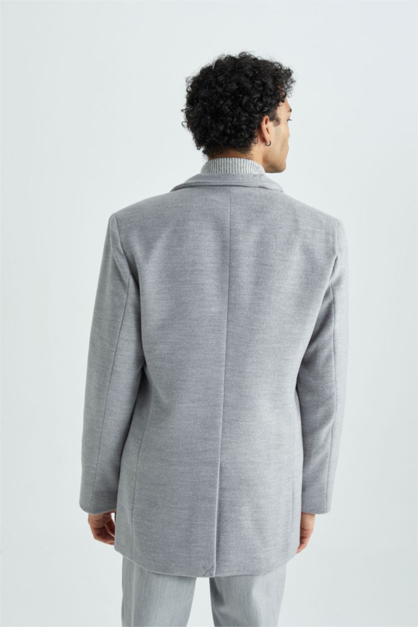 Man Dark Grey Melange Slim Fit Lined Cachet Coat