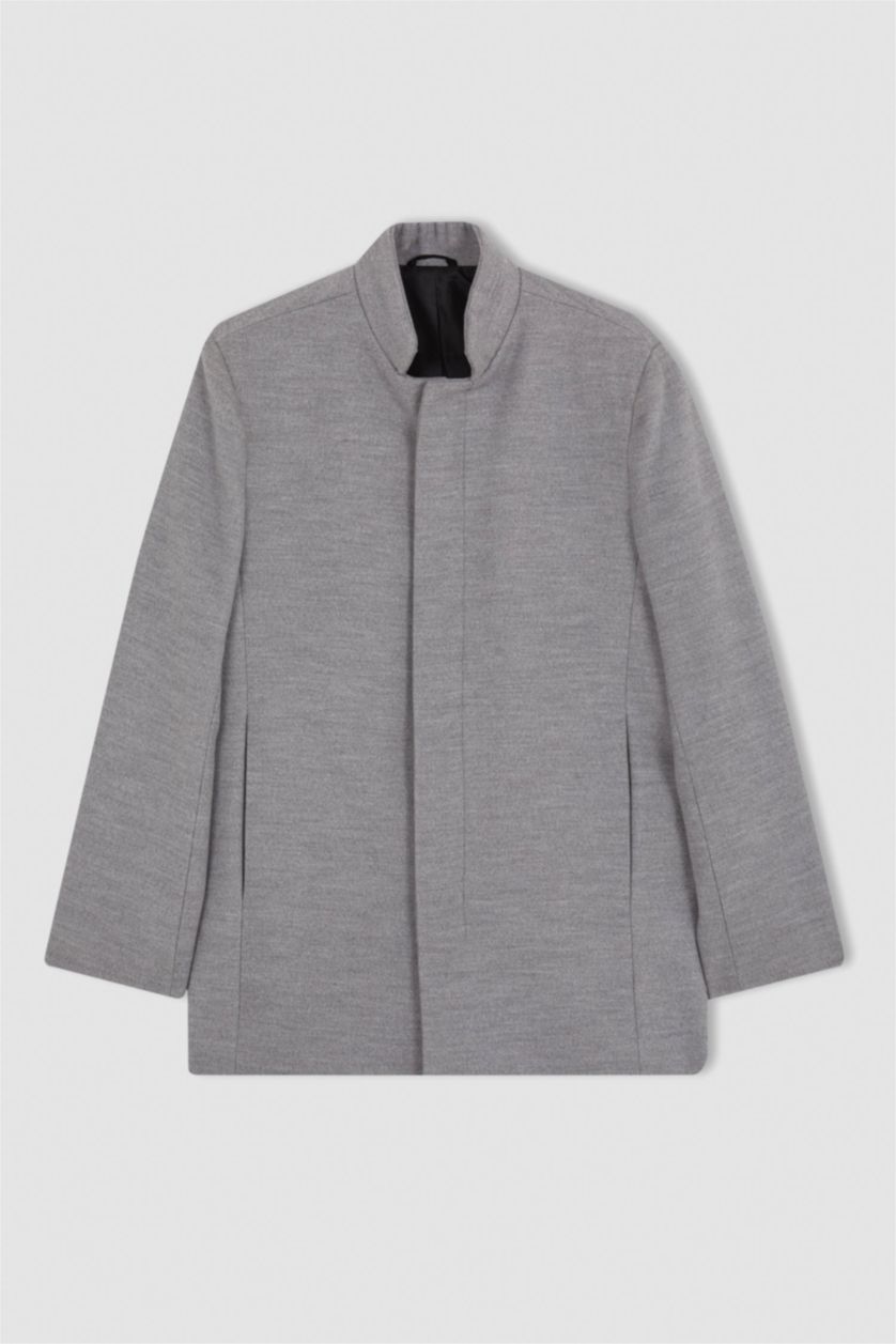 Man Dark Grey Melange Slim Fit Lined Cachet Coat