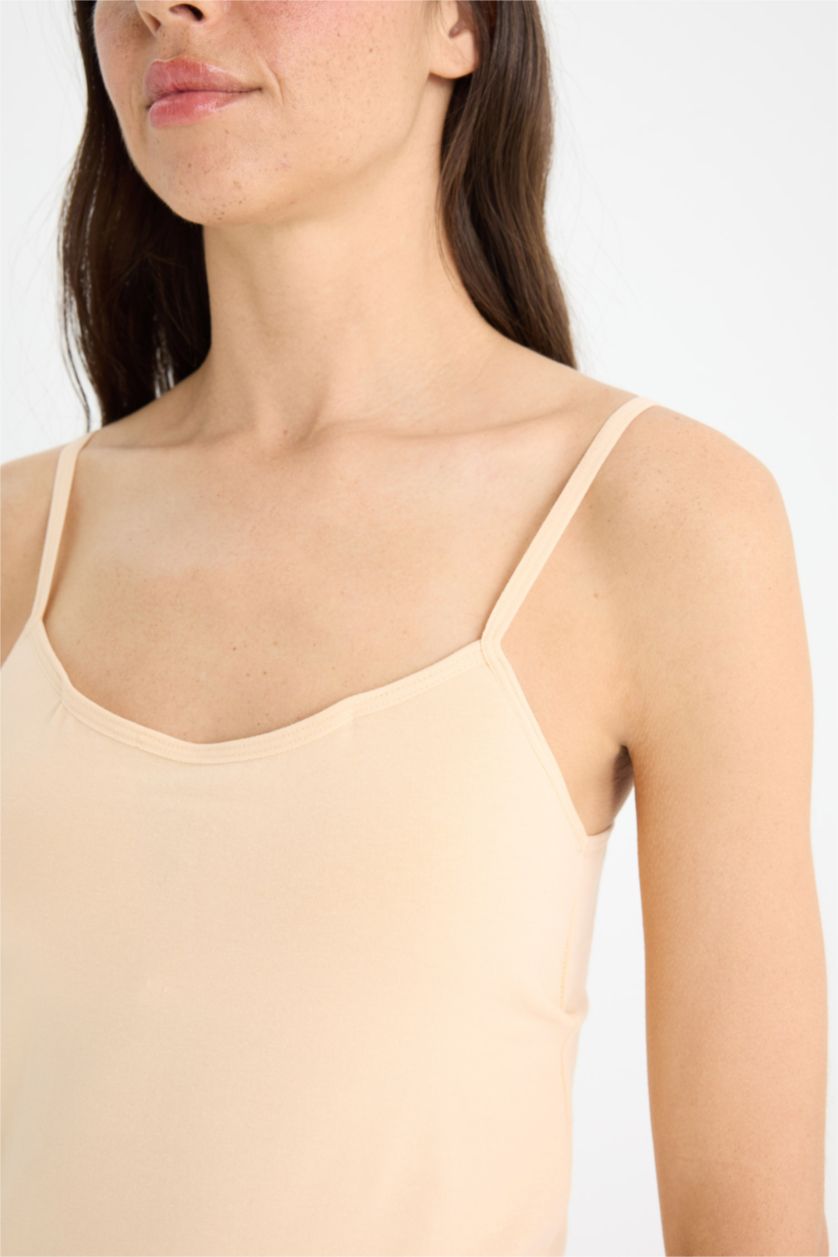 Woman Beige Fall in Love Regular Fit Cotton Tank Top