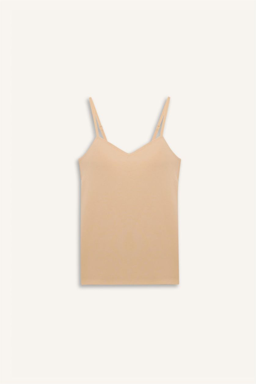 Woman Beige Fall in Love Regular Fit Cotton Tank Top