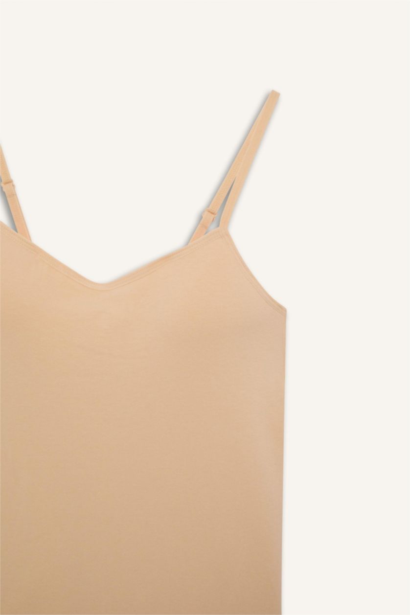 Woman Beige Fall in Love Regular Fit Cotton Tank Top