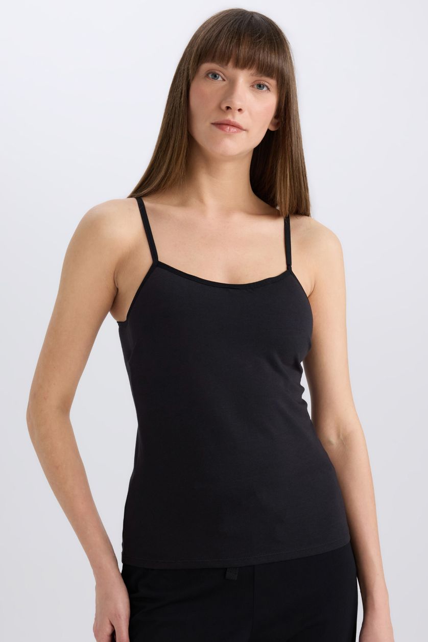 Kadın Siyah Regular Fit Pamuklu Askılı Atlet