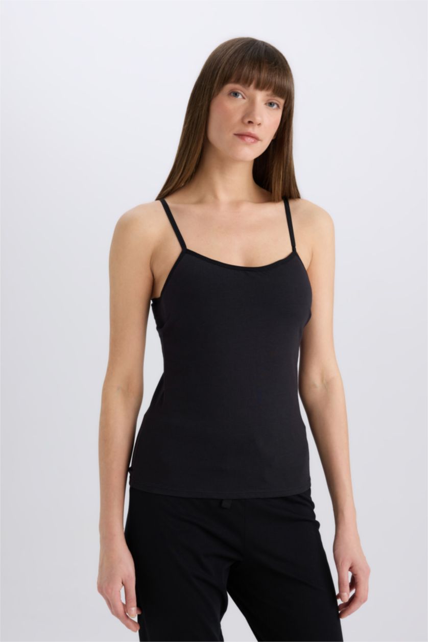 Kadın Siyah Regular Fit Pamuklu Askılı Atlet