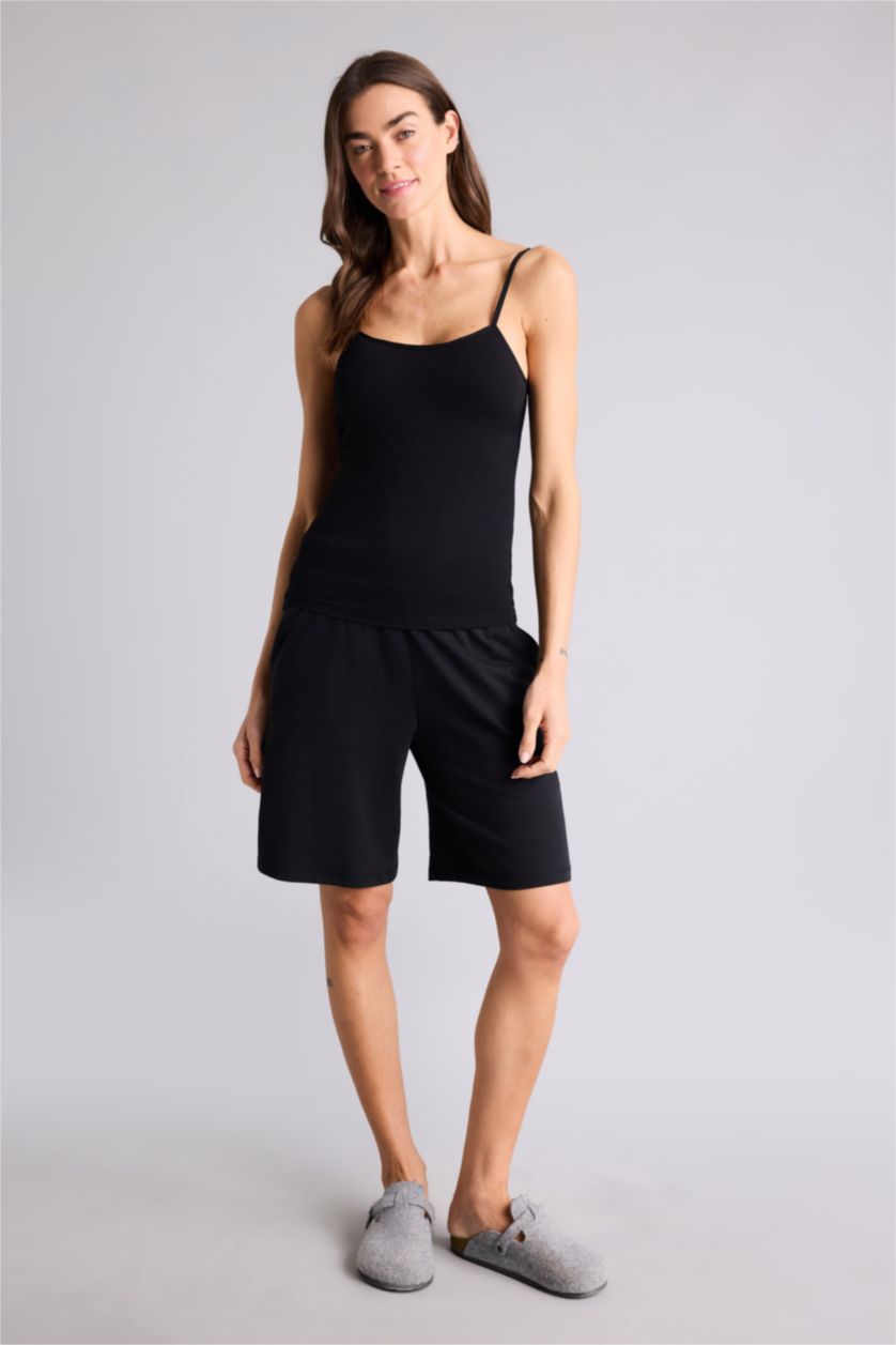 حريمي أسود تانك توب قطن قصة عادية