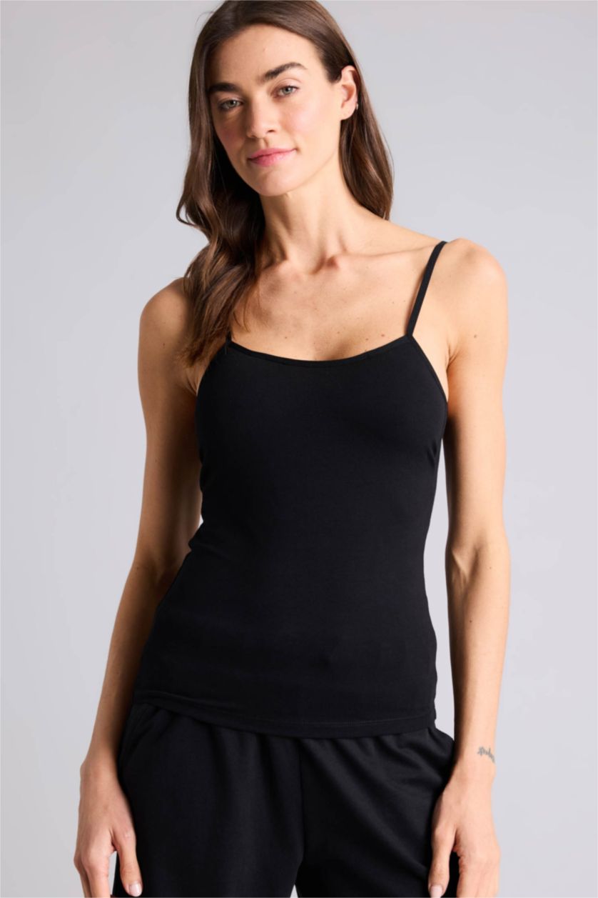 حريمي أسود تانك توب قطن قصة عادية