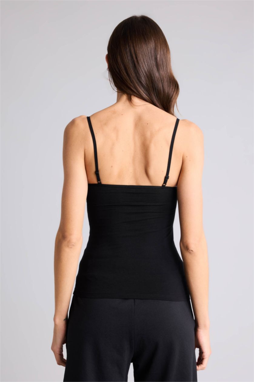 حريمي أسود تانك توب قطن قصة عادية