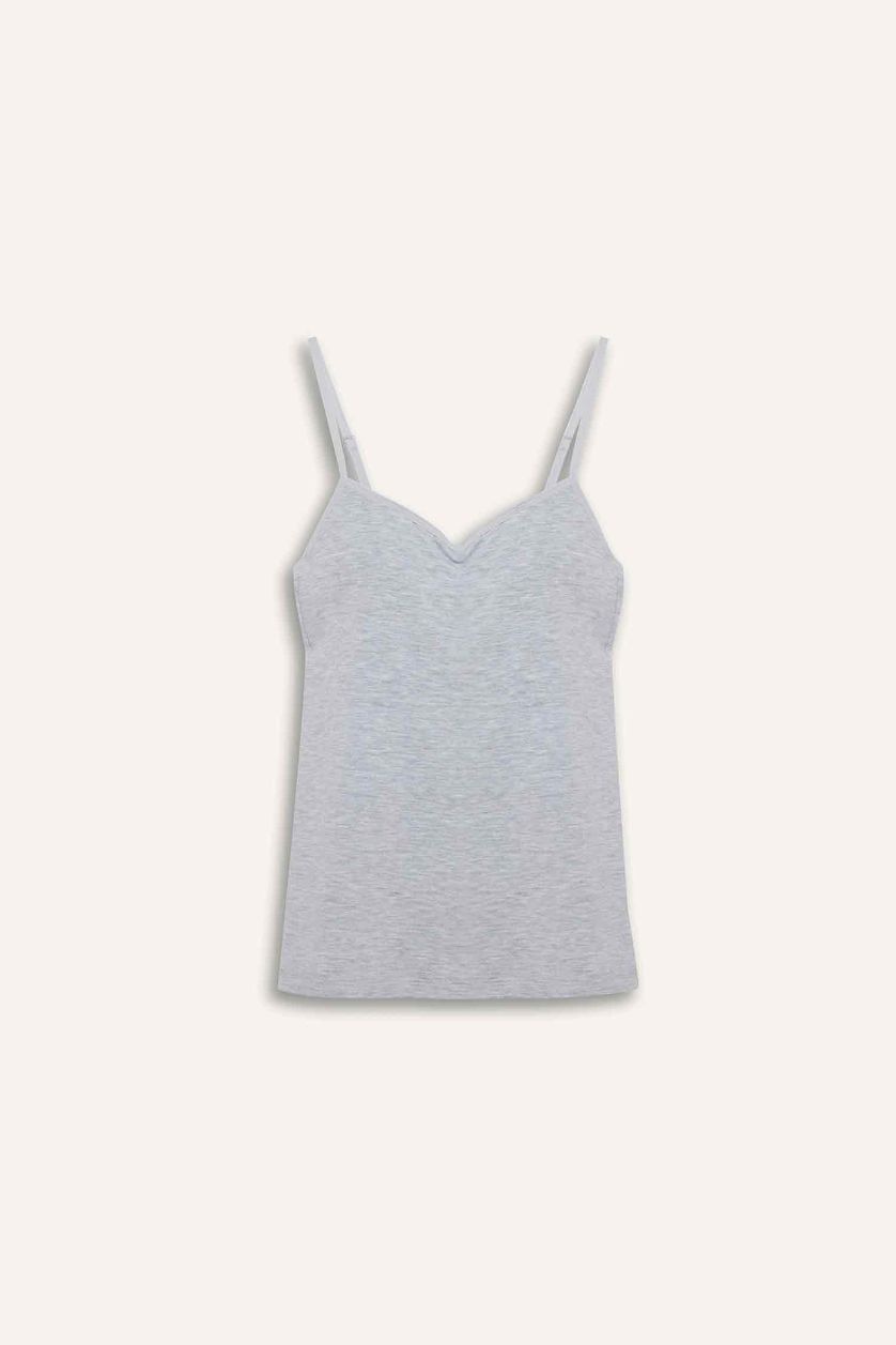 Woman Grey Melange Regular Fit Cotton Tank Top
