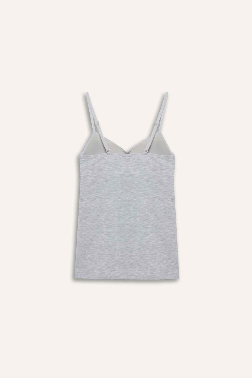 Woman Grey Melange Regular Fit Cotton Tank Top
