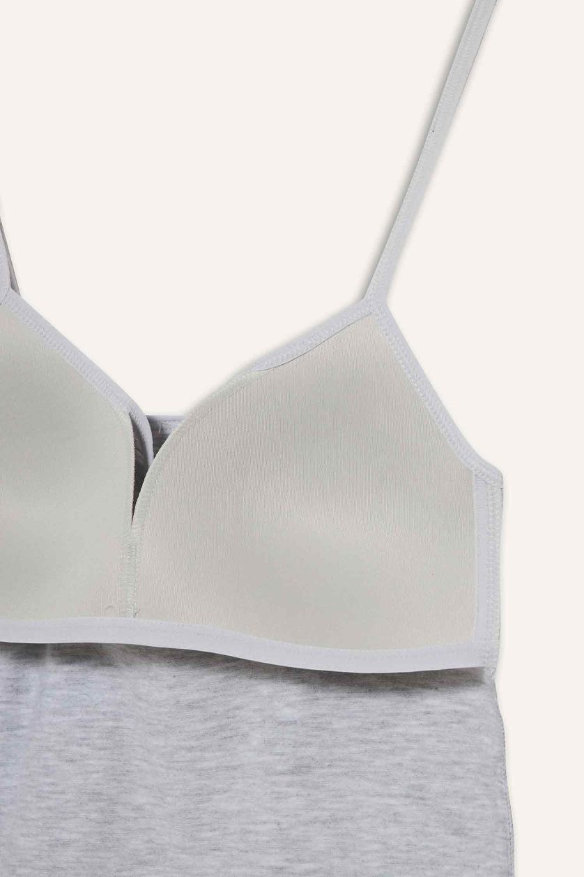 Woman Grey Melange Regular Fit Cotton Tank Top