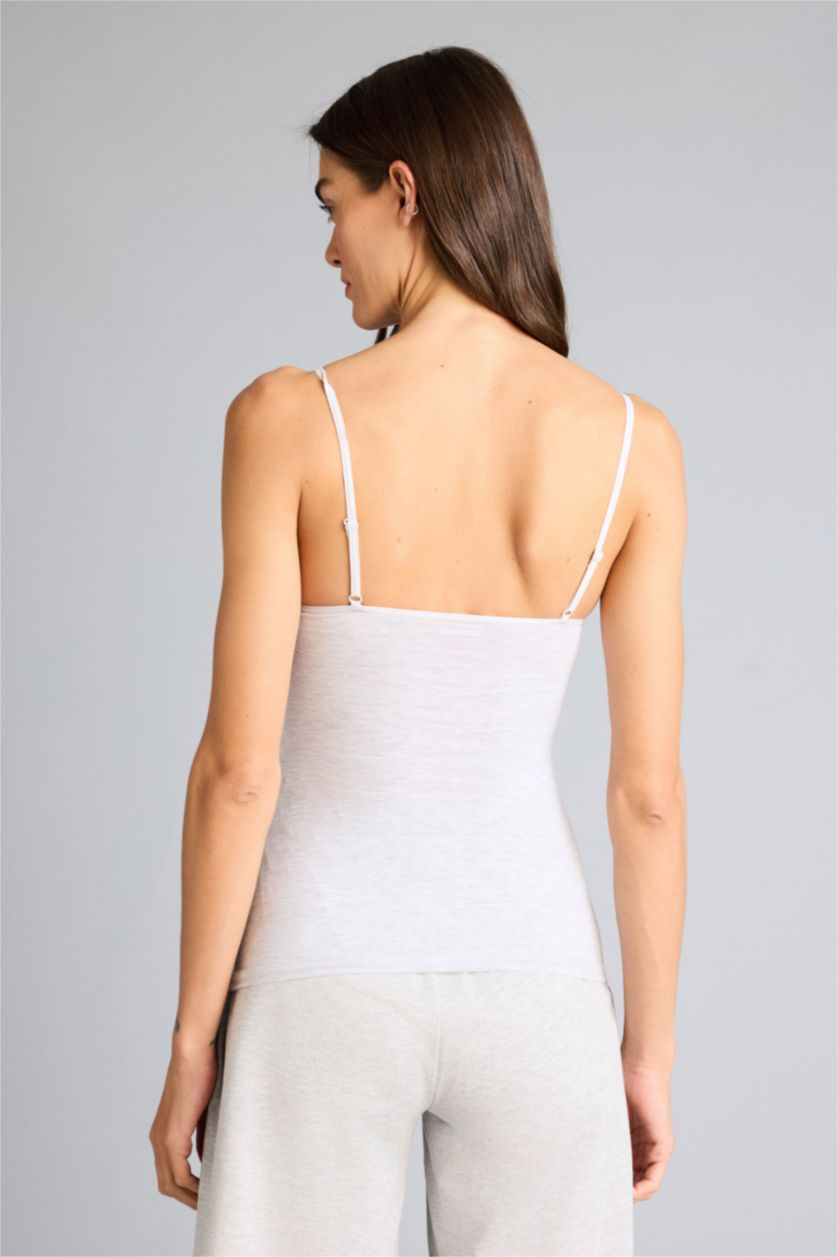 WOMAN Grey Melange Regular Fit Cotton Tank Top