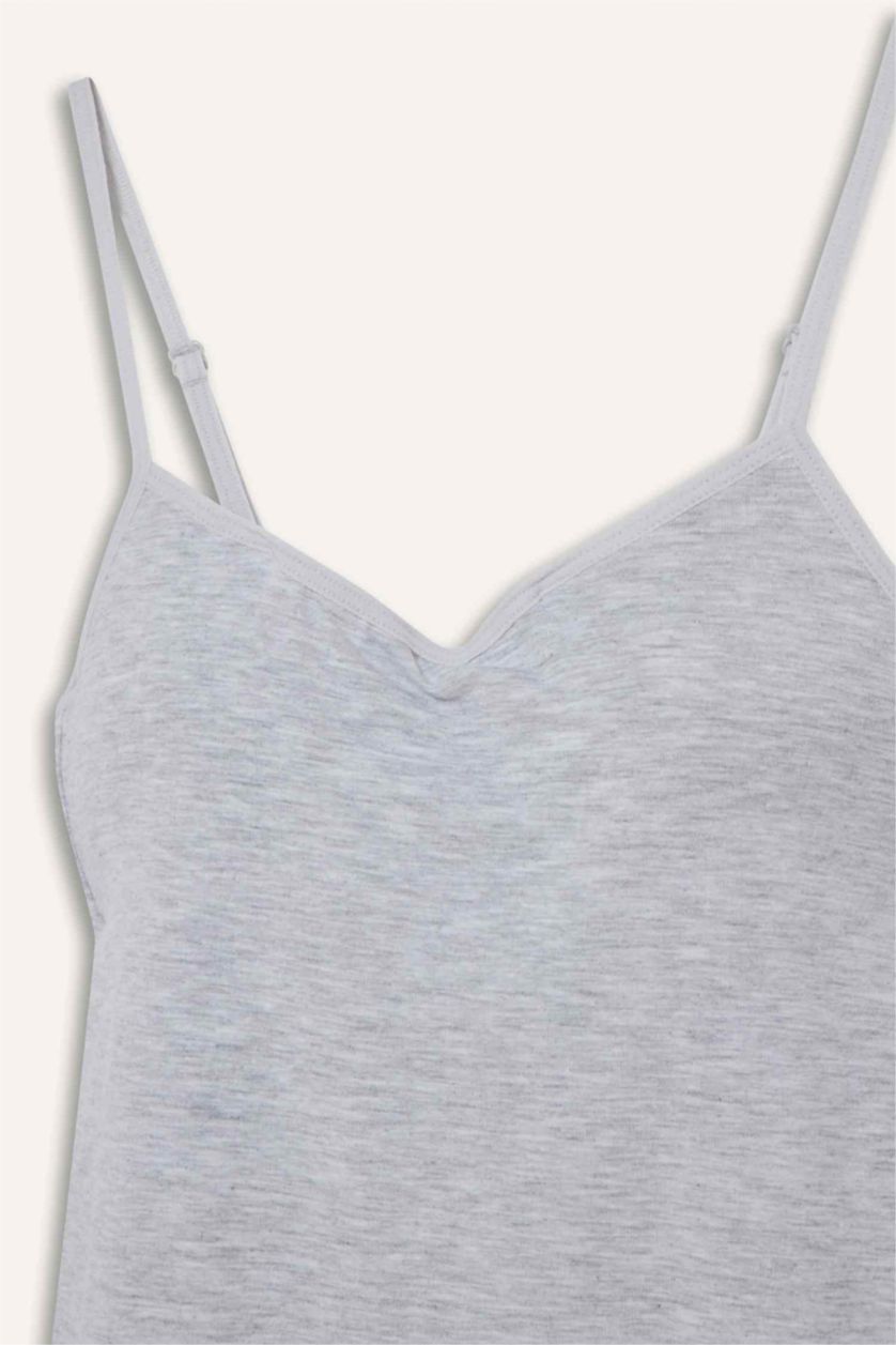 WOMAN Grey Melange Regular Fit Cotton Tank Top