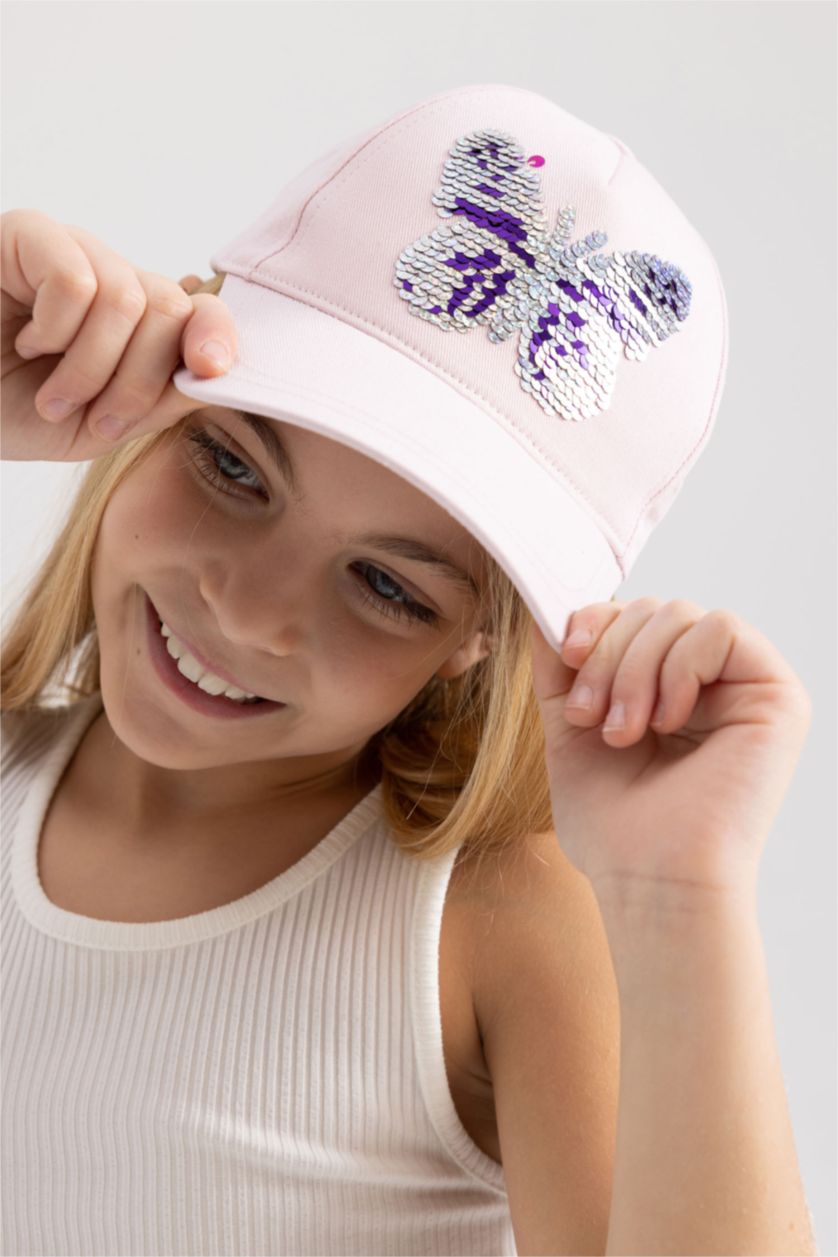 FILLES Rose Casquette de baseball à paillettes papillon pour fille