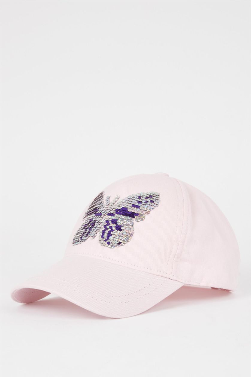FILLES Rose Casquette de baseball à paillettes papillon pour fille