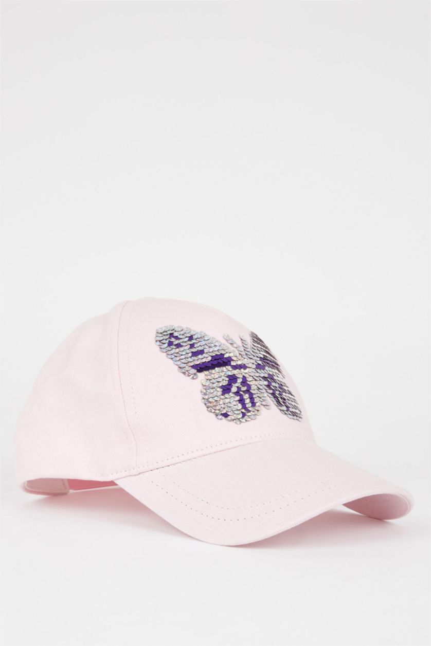 FILLES Rose Casquette de baseball à paillettes papillon pour fille