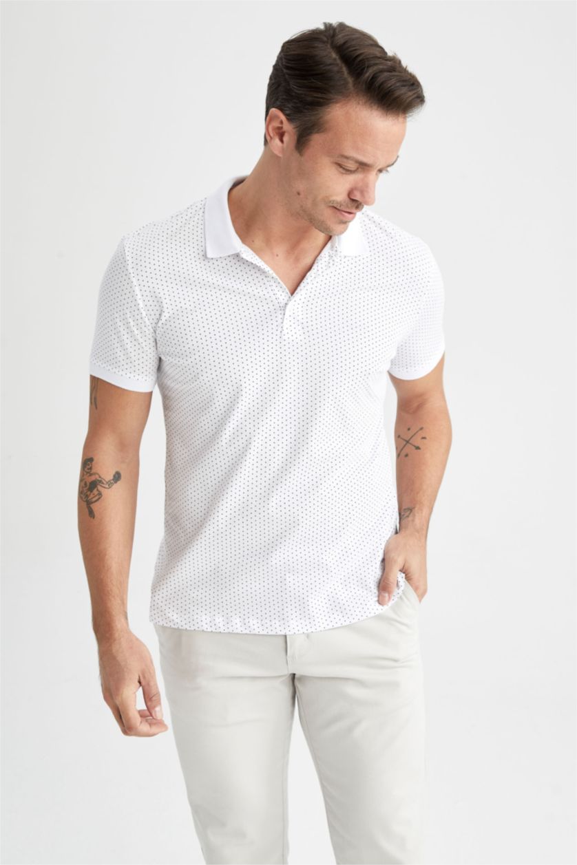 رجال أبيض تيشيرت بولو بيكة مطبوع سليم فيت برقبة بولو