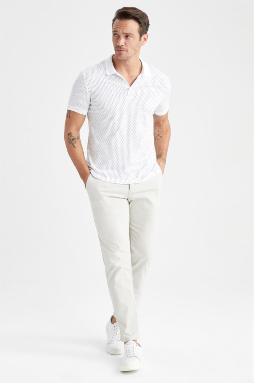 رجال أبيض تيشيرت بولو بيكة مطبوع سليم فيت برقبة بولو