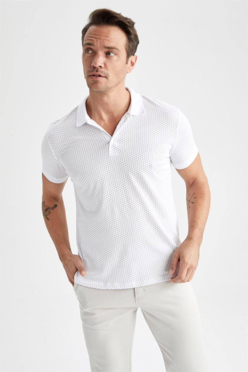 رجال أبيض تيشيرت بولو بيكة مطبوع سليم فيت برقبة بولو