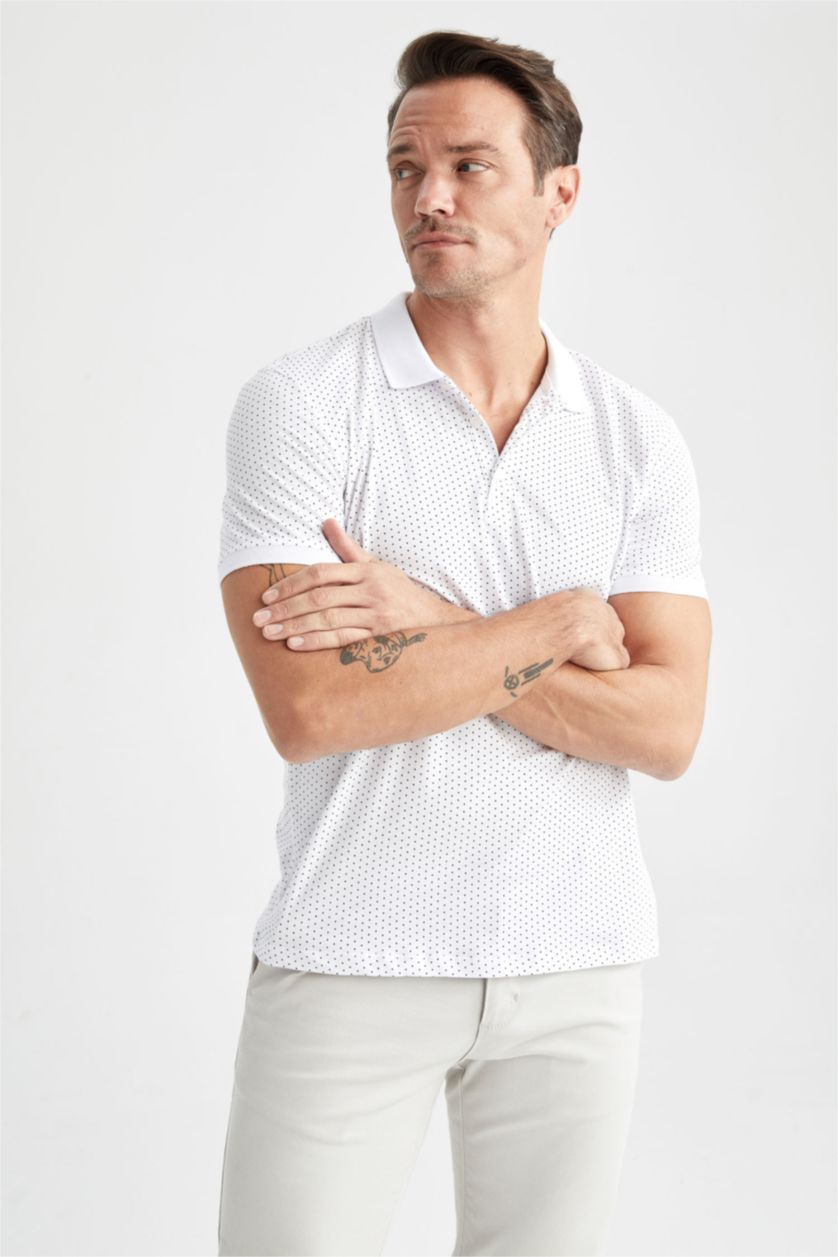 رجال أبيض تيشيرت بولو بيكة مطبوع سليم فيت برقبة بولو