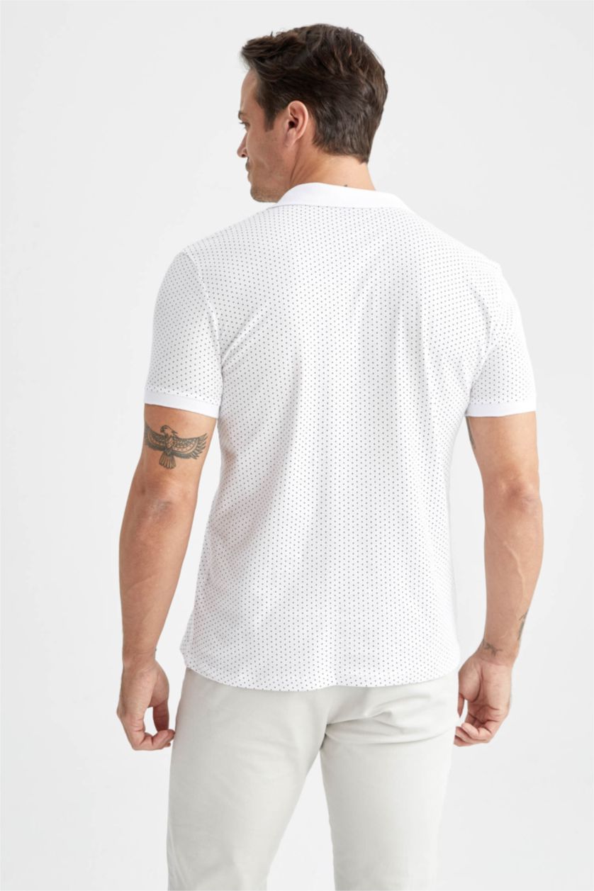 رجال أبيض تيشيرت بولو بيكة مطبوع سليم فيت برقبة بولو