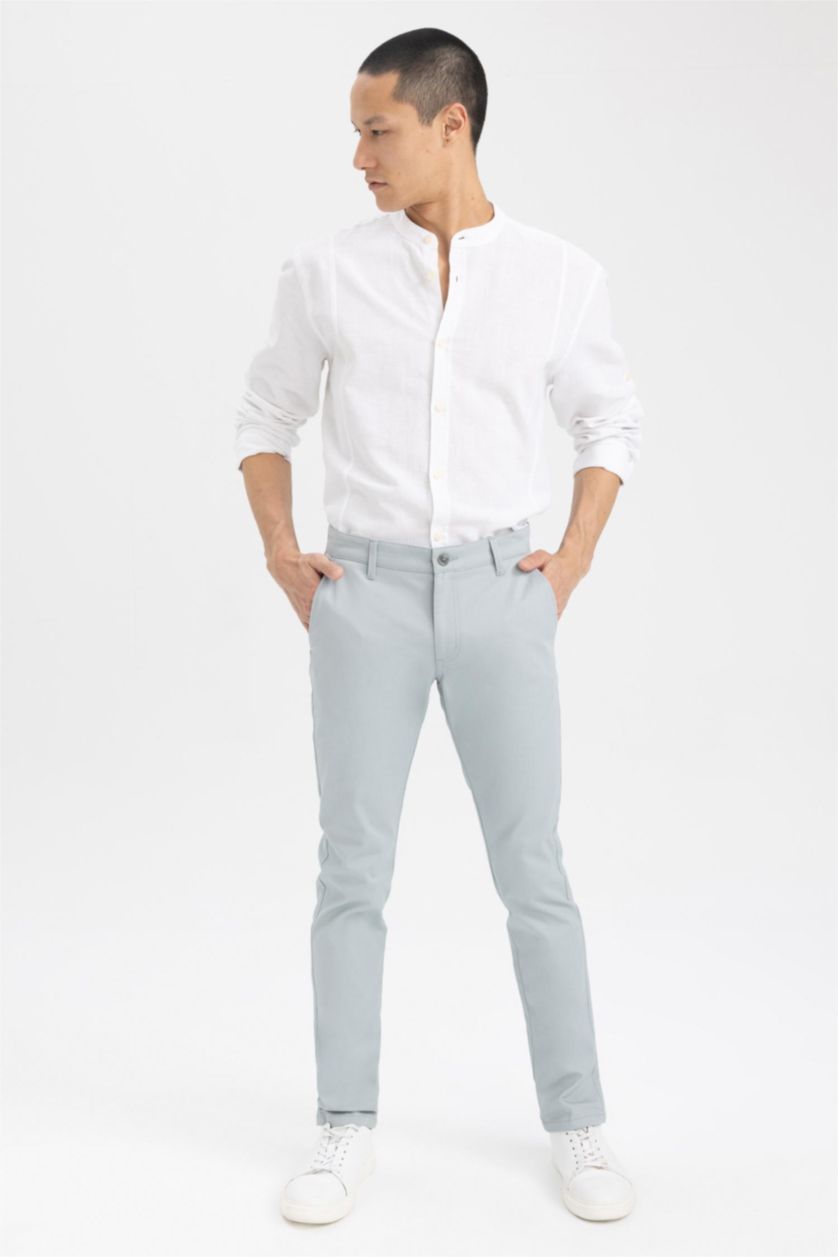 رجالي أبيض قميص مودرن فيت برقبة عالية