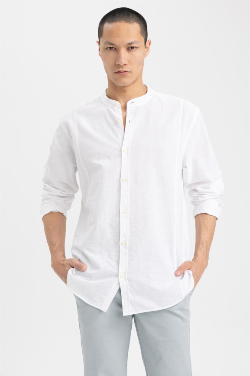 رجالي أبيض قميص مودرن فيت برقبة عالية